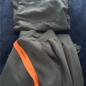 Olive Green Pants with Orange Accent